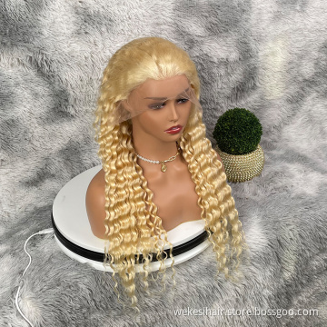 WKSwigs 1b-613 Blonde Brazilian Cuticle Aligned Lace Frontal Human Hair Wig Bob Silky Straight Unprocessed Virgin Human Hair
